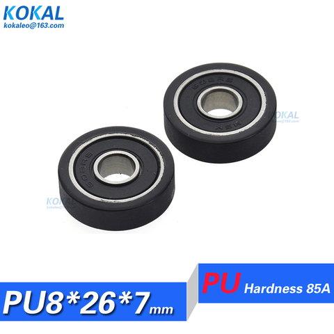 1PCS 608z 608 bearing plastic covered pulley polyurethane bearing pulley PU soft rubber wheel drawer stand mute pulley 8X26X7mm ► Photo 1/4