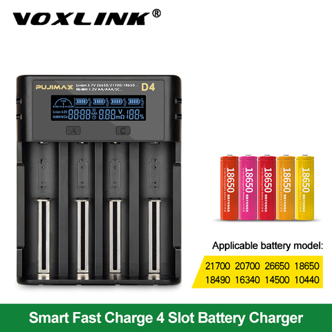 VOXLINK battery charger18650 LCD screen show the fast charging 26650 18350 21700 26700 22650 Li-ion Rechargeable Battery charger ► Photo 1/6