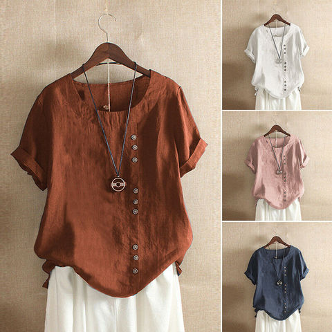 2022 Gothic Summer Women Cotton Linen Baggy Blouse Short Sleeve Loose Elegant Ladies Linen Blouse Shirt Mujer Blusa Plus Size ► Photo 1/6