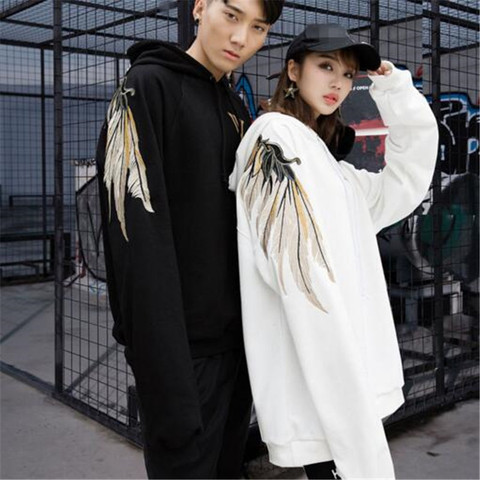 heavy work embroidery men hoodie lover clothes back wings hoodies men and women street hip hop loose sweatshirt sudadera mujer ► Photo 1/6