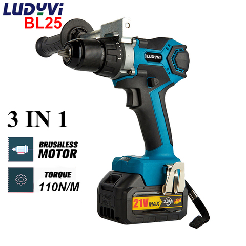 BL25 21V 13mm Cordless Impact Drill 110N/M 25+3 Torque  Brushless Electric Drill 4.0A Battery Power Tools Electric Screwdriver ► Photo 1/6