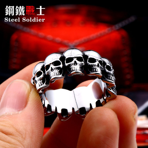 Steel soldier punk cycle skull ring stainless steel smooth punk rock biker titanium steel gift jewelry for men ► Photo 1/5
