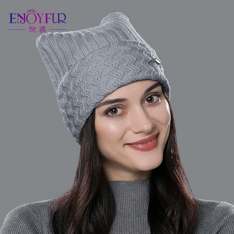 ENJOYFUR Winter Cotton Knitted Hats For Women New Parent-child Lovely Cat Ear Beanies Cute Casual Hats High Quality Gorros ► Photo 1/6