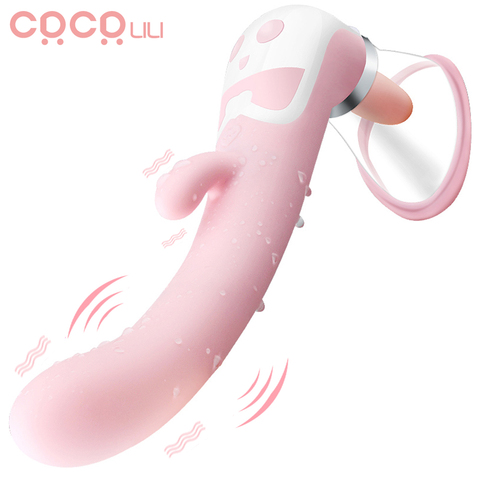 Thrusting Dildo Vibrator Breast Vacuum Pump Vibrating Nipple Sucker Tongue Oral Licking Clitoris Stimulator Sex Toy for Women ► Photo 1/6