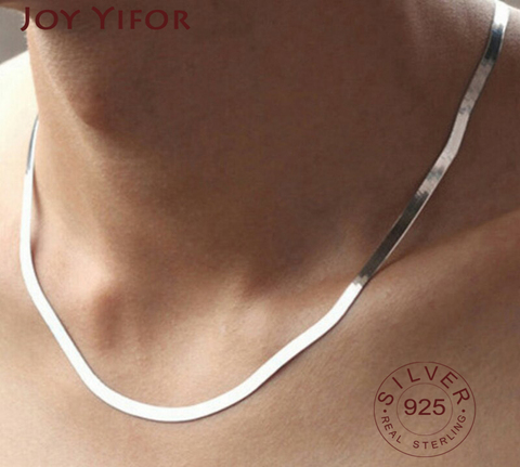 925 sterling Silver necklace Unisex Flat snake Link Chain Lobster Clasp collares necklaces for women men ► Photo 1/6