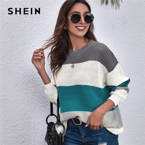 SHEIN Drop Shoulder Colorblock Oversized Sweater Women Autumn Ladies Long  Sleeve Round Neck Casual Sweaters - Price history u0026 Review | AliExpress  Seller - SheIn Official Store | Alitools.io