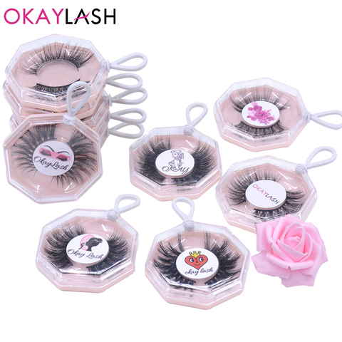 OKAYLASH 3D Natural Vegan Faux Mink Eyelashes with Pink Case Fluffy Soft Pretty Eye Lashes Makeup Fiber Silk Lash ► Photo 1/6