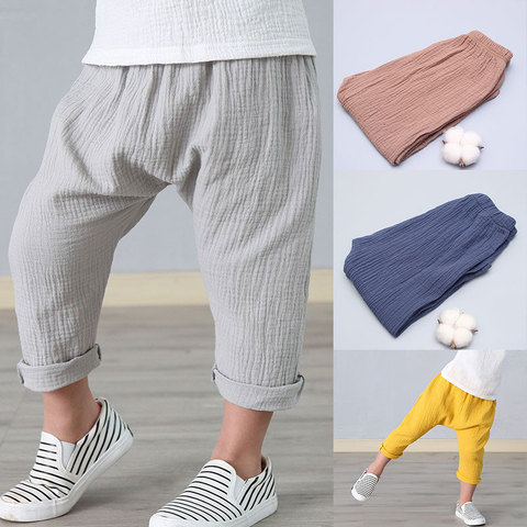 Kids Pants Boy Girl Summer Solid Color Linen Pleated Trousers Children Ankle-length Pants for Baby Boys Pants Casual Harem Pants ► Photo 1/6