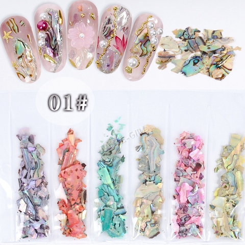 6 Grids/Pack Beauty Color-changing Abalone Natural Sea Shell Fragments Texture Nail Art Flakes Decoration Slice DIY Manicure AB ► Photo 1/6