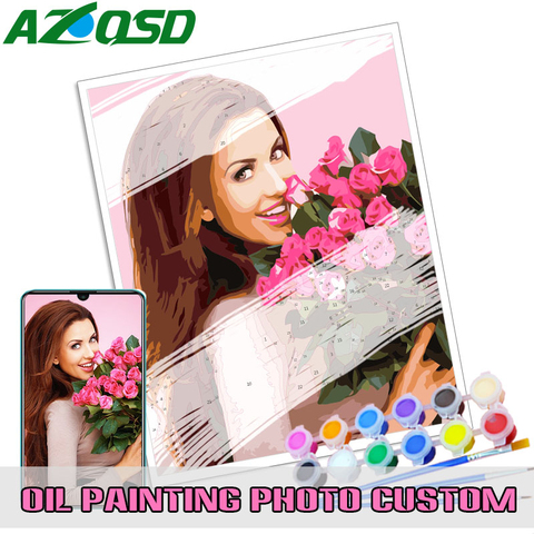 AZQSD Personalised Paint By Numbers Photo Custom DIY Oil Painting Picture Drawing Canvas Portrait Family Children Pets Photo ► Photo 1/6