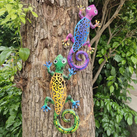 Iron Art Gecko Ornaments Outdoor Metal Lizard Art Hanging Sculpture for Patio Metal Outdoor Decorations for Patio Wall Fence ► Photo 1/6