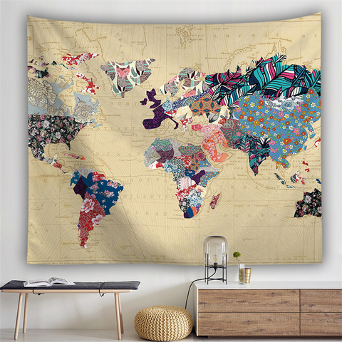 Hippie Boho Map Tapestry Wall Hanging Psychedelic Tapestry World Map Abstract Retro Farmhouse Decor Wall Carpet Blanket Mattress ► Photo 1/6