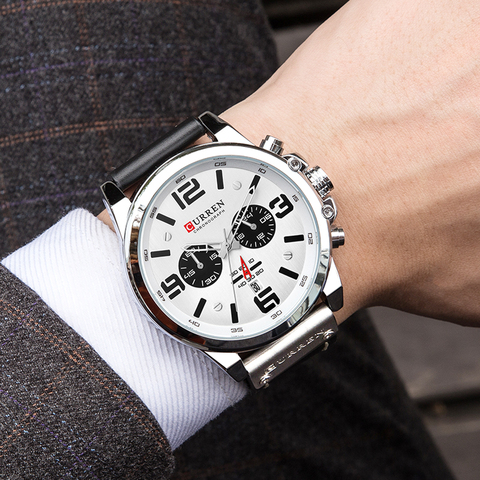 CURREN Mens Watches Top Luxury Brand Waterproof Big Dial Wrist Watch Chronograph Quartz Military Leather Relogio Masculino 2022 ► Photo 1/6