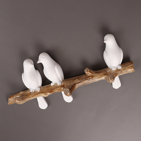 2022 Birds On Tree Branch Hook Resin Wall Decor Miniature Wall Mounted Key Hook Coat Hanger Home Decoration Storage Hooks ► Photo 1/6