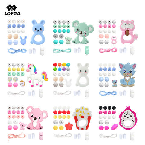 LOFCA Silicone Teether Wood Beads Set BPA Free DIY Baby Teething Necklace Toy Cartoon Koala Raccoon Pacifier chain Clip ► Photo 1/6