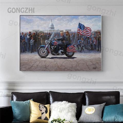 American Ace Wall Art Poster Trump Riding Motorcycle Photo Canvas Painting Modular Picture On Living Room Wall Home Decoration ► Photo 1/1