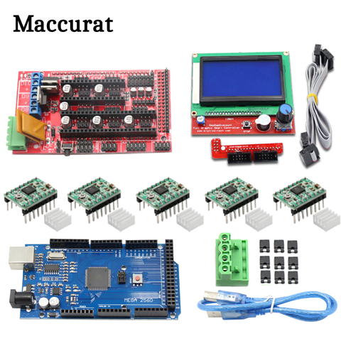 3D Printer Kit Mega 2560 R3 + 1Pcs RAMPS 1.4 Controller + 5Pcs A4988 Stepper Driver Module RAMPS 1.4 2004 LCD Control ► Photo 1/6