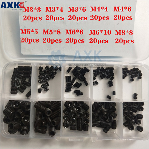 AXK 200Pcs Allen Head Socket Hex Set Grub Screw Assortment Cup Point Stainless Steel M3/M4/M5/M6/M8 With Plastic Box ► Photo 1/6