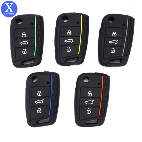 Xinyuexin Car Key Cover Silicone Case Fit for VW Golf 7 MK7 3Buttons Flip Folding Remote Key Case Fob Cover ► Photo 1/6
