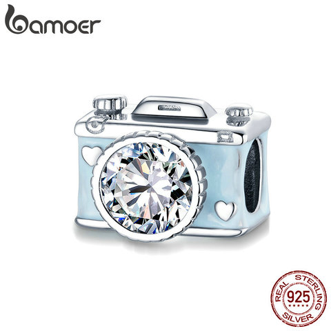 bamoer 2022 Summer 925 Sterling Silver Enamel Charm for Original Bracelet Blue Camera Metal Bead for Women Jewelry Making BSC264 ► Photo 1/6