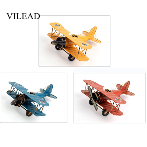 VILEAD 21cm Iron Airplane Figurines Retro Metal Plane Model Vintage Home Decoration Accessories Aircraft for Kids Gifts Ornament ► Photo 1/6