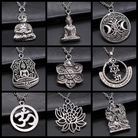 Religion Jewelry Buddhism Buddha Pendant Necklace Om Yoga Symbol Pendant Necklace Lotus Tree Necklace Gift ► Photo 1/1