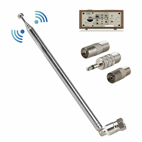 F Type Telescopic Aerial Antenna 75 Ohm with TV / 3.5 Adapter Wave Radio FM ► Photo 1/6