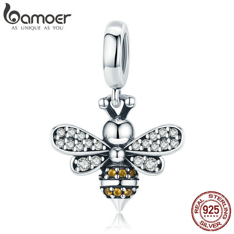 [Coupon $15 OFF $3] BAMOER Genuine 925 Sterling Silver Crystal Bee Crystal Charm fit Women Charm Bracelets Gift SCC821 ► Photo 1/5
