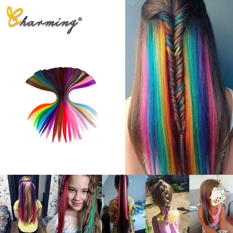 CHARMING Long Straight color Hair 20 inch Piece Hair Extensions Clip  Rainbow Hair Streak Pink Synthetic Hair Strands on Clips - Price history &  Review | AliExpress Seller - CHARMING Boutique Store 