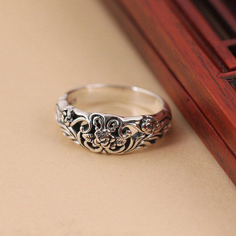 Antique Silver Color Ring for Women Carved Fashion Jewelry Female Rings Vintage Wedding Engagement Band Girl Gift Copper ► Photo 1/6