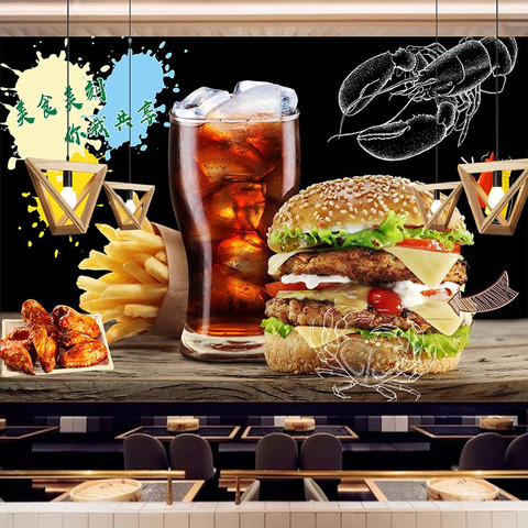 3D Wallpaper Hand Painted Hamburger Fast Food Restaurant Background Wall Painting Photo Wall Murals Papel De Parede 3D Paisagem ► Photo 1/6