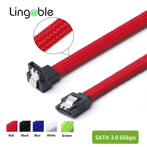 Lingable SATA 3.0 III Right Angle 90 Degree SATA3 7pin Data Cables 6Gb/s SSD Cable HDD Hard Disk Drive Cord with Nylon Sleeved ► Photo 1/6