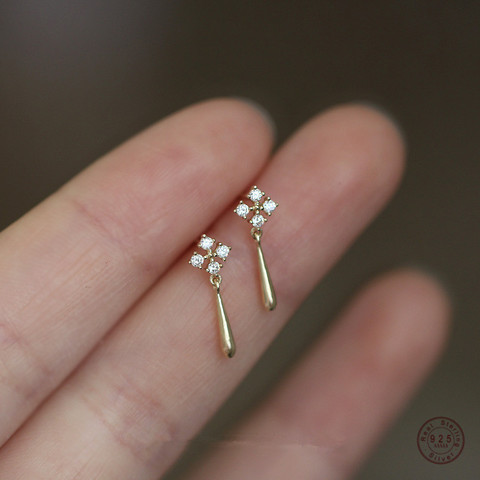 925 Sterling Silver European Simple Snowflake Stud Earrings Women Pavé Crystal Water Drop Tassel Earrings 14 Gold Jewelry ► Photo 1/6