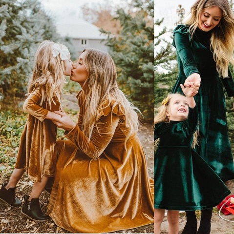 Autumn Mother Daughter Dress Full Sleeve Mommy and Me Dresses Clothes Family Matching Outfits Look Mom Mum & Baby Girl's Dress ► Photo 1/6