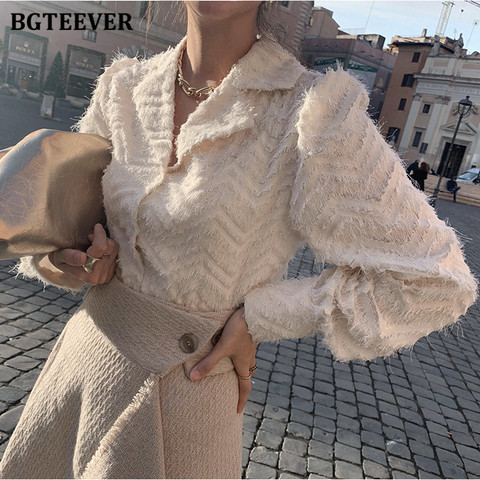 BGTEEVER Elegant Notched Collar Women Tassels Shirts Blouses 2022 Spring New Single-breasted Female Workwear Shirts Tops Blusas ► Photo 1/6