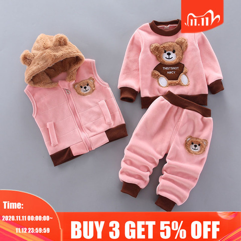 2022 Childrens Winter Suit Cartoon Bear Baby Boy Clothes Toddler Girl Clothes For Girls Vest+SweatShirt+Pant Suit 1-4 Years Old ► Photo 1/6