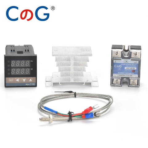 CG REX-C100 Digital Temperature Controller Thermostat K Type SSR output  40DA SSR Relay  K/J Screw M6 1m Thermocouple Probe RKC ► Photo 1/6