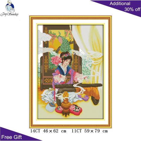 Joy Sunday Chinese Ancient Beauty Home Decor R310 Counted and Stamped Play The Lyre Needlepoints Embroidery Cross Stitch kits ► Photo 1/6
