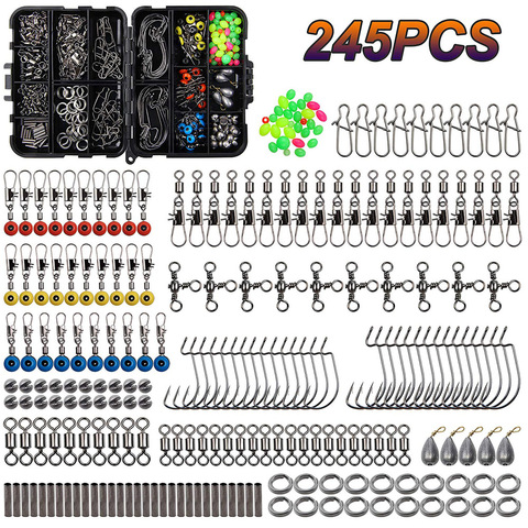 245Pcs/Box Fishing Accessories Kit Including Fishing Hooks Beads Swivels Snap Sinker Weight Fishing Terminal Tackle ► Photo 1/6