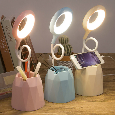 Creative USB Table Light Morden College Dorm Bedroom Study Led Desk Lamp Pen Container Macaroon Eye Protection Ring Table Lamp ► Photo 1/5