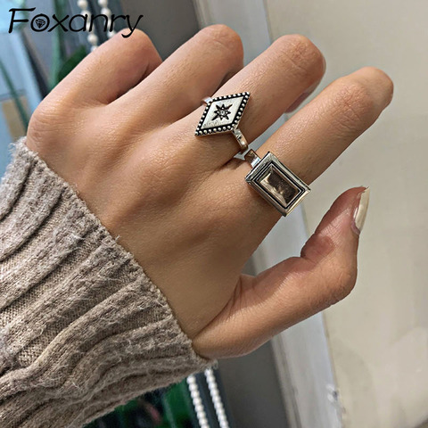 Foxanry INS Fashion 925 Sterling Silver Rings Creative Simple Diamond Geometric Vintage Handmade Party Jewelry Gifts for Women ► Photo 1/6