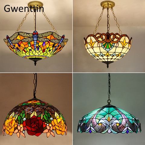 Mediterranean Tiffany Stained Glass Pendant Lights Vintage Hanging Lamp for Dining Room Kitchen Light Fixtures Home Art Decor ► Photo 1/6