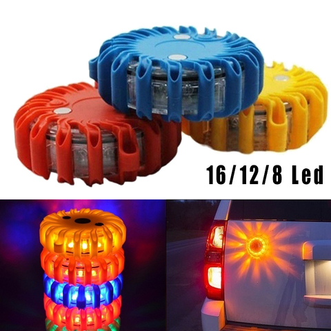 LED Emergency Auto Flashlight Battery Powered Flashing Warning Night Lights Roadside Disc Beacon Red Yellow Road Magnetic Lamp ► Photo 1/6