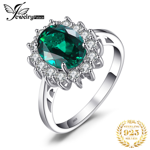 JewPalace Princess Diana Simulated Emerald Ring 925 Sterling Silver Rings for Women Engagement Ring Silver 925 Gemstones Jewelry ► Photo 1/6