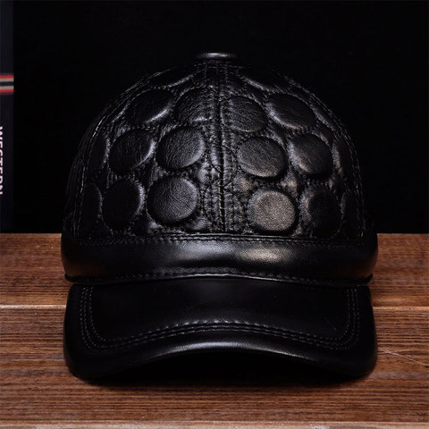 HL122 2022 winter warm real leather caps hats new men winter caps Genuine leather men's baseball cap ► Photo 1/6