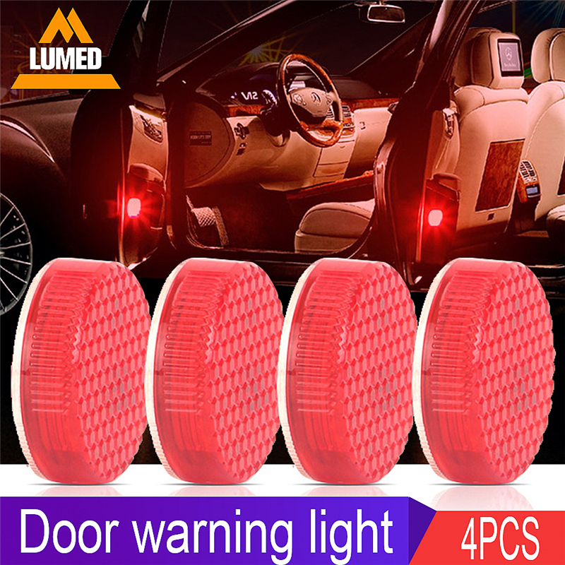 4 Pcs Safety Car Door Anti-Collision Warning LED Flashing Lamps Lights 5-LED