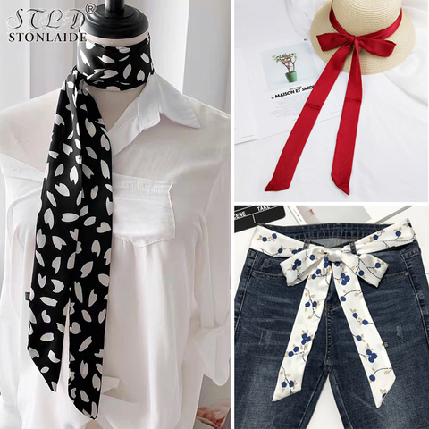 2022 New Korean Imitation silk long  scarf for women Variety of printing Belt Hair Ribbon skinny scarf neckerchief tie scarfs ► Photo 1/6