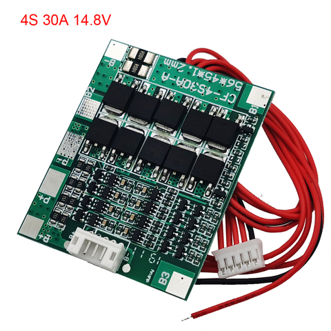 4S 30A 14.8V Li-ion Lithium 18650 Battery BMS Packs PCB Protection Board Balance Integrated Circuits with cable ► Photo 1/4