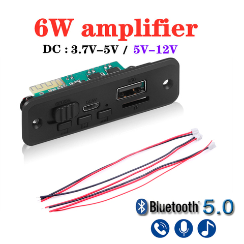 2*3W Amplifier Bluetooth 5.0 MP3 Player Decoder Board 5V 12V Car FM Radio Module Support FM TF USB AUX Hands free Call Record ► Photo 1/6