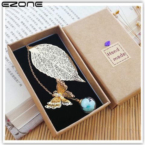 EZONE 1PC Metal Creative Metal Leaf Butterfly Immortal Flower Bookmark Gift For Friends Antique Metal Bookmark Stationery ► Photo 1/6